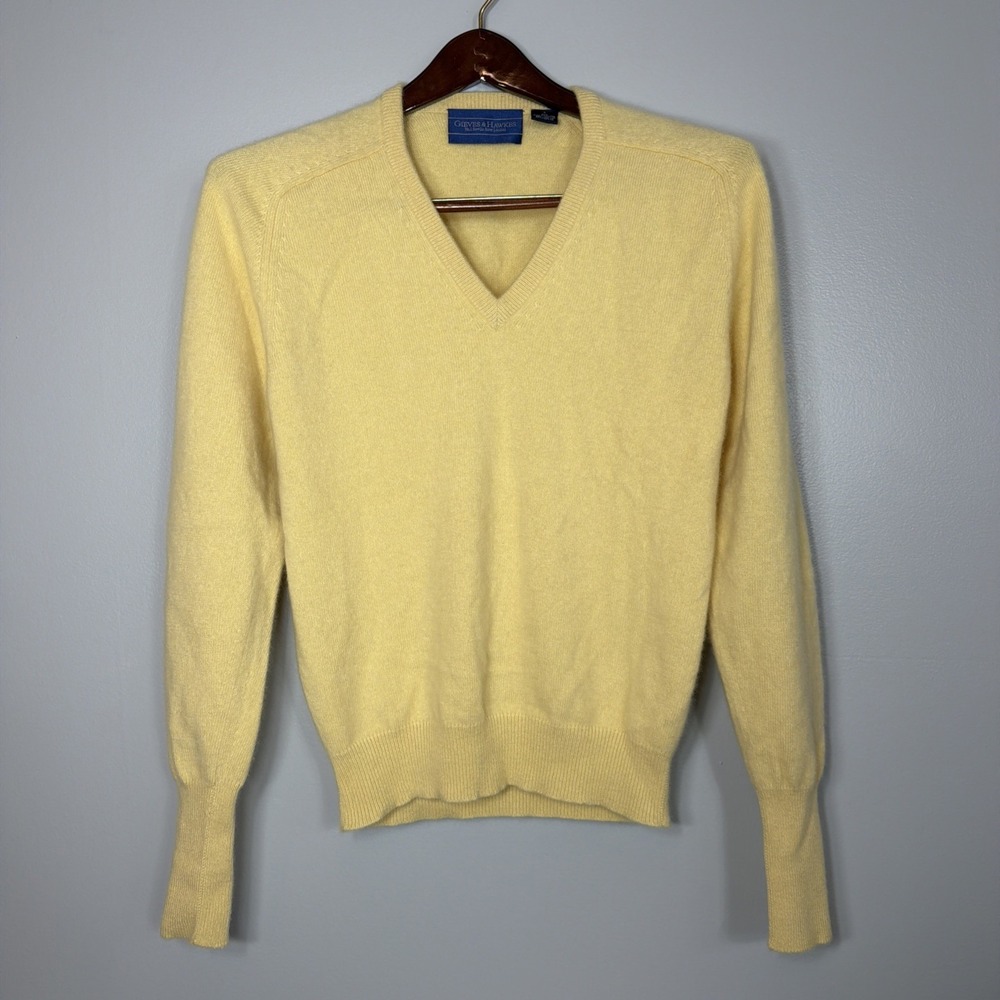 Vintage Gieves & Hawkes Savile Row Yellow 100% Cashmere V-Neck Sweater Men Small